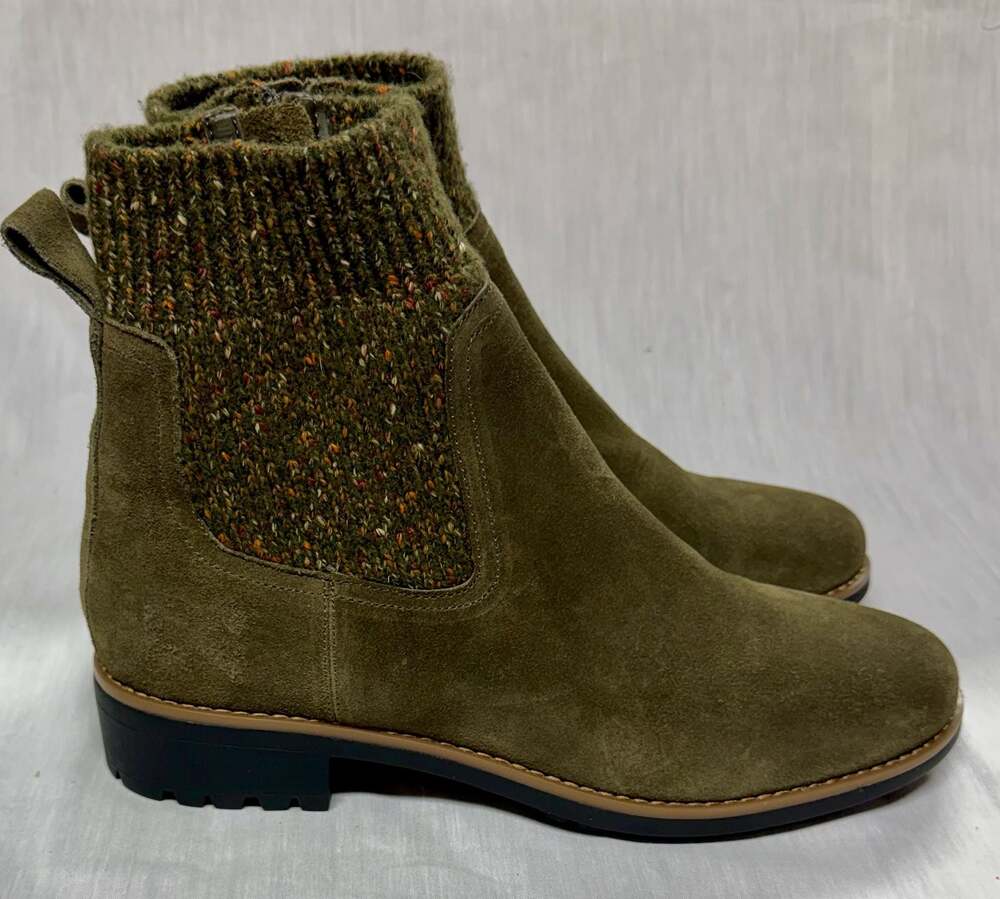 Violet & Red Karen Olive Green Suede Knit Collar Ankle Boots - Picture 3 of 7